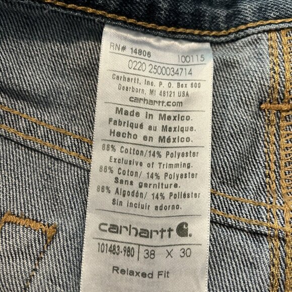 Men's Carhartt Relaxed Fit Denim Jeans 38x30 Blue Modern Work Casual 101483-980 - Picture 8 of 11